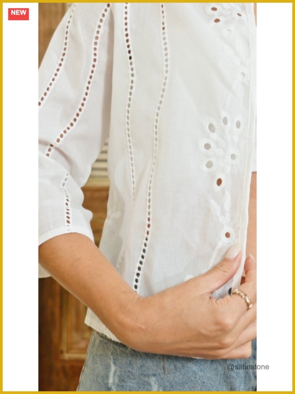 Eyelet Embroidery Open Front Lightweight Cardigan 3/4 Sleeve - Picture 5 of 5